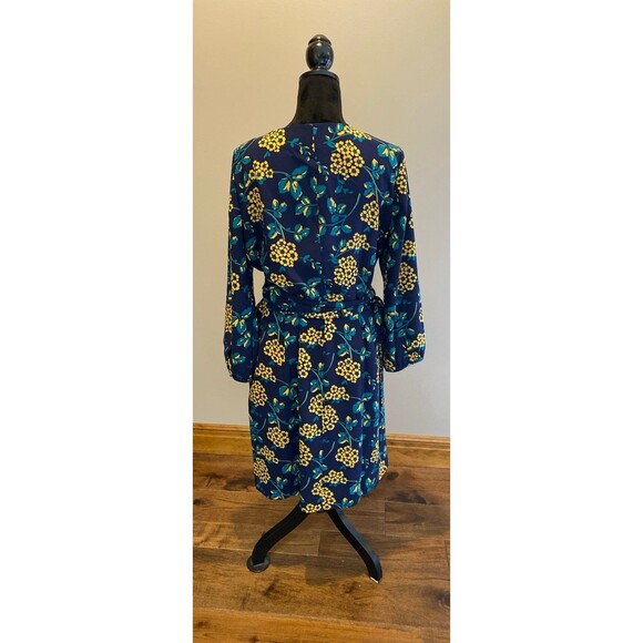 J. Crew Navy Blue Gold Floral Wrap Dress Plus Size 16 in 365 Crepe Fabric J.Crew - Picture 6 of 11
